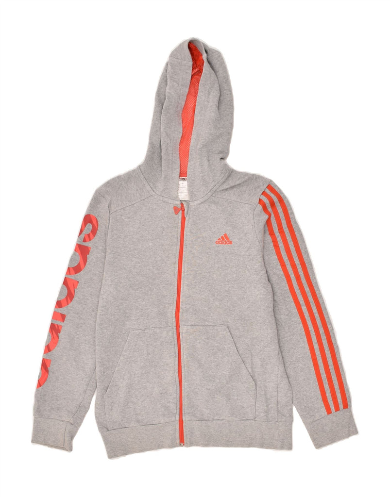 ADIDAS Boys Graphic Zip Hoodie Sweater 11-12 Years Grey Cotton | Vintage Adidas | Thrift | Second-Hand Adidas | Used Clothing | Messina Hembry 