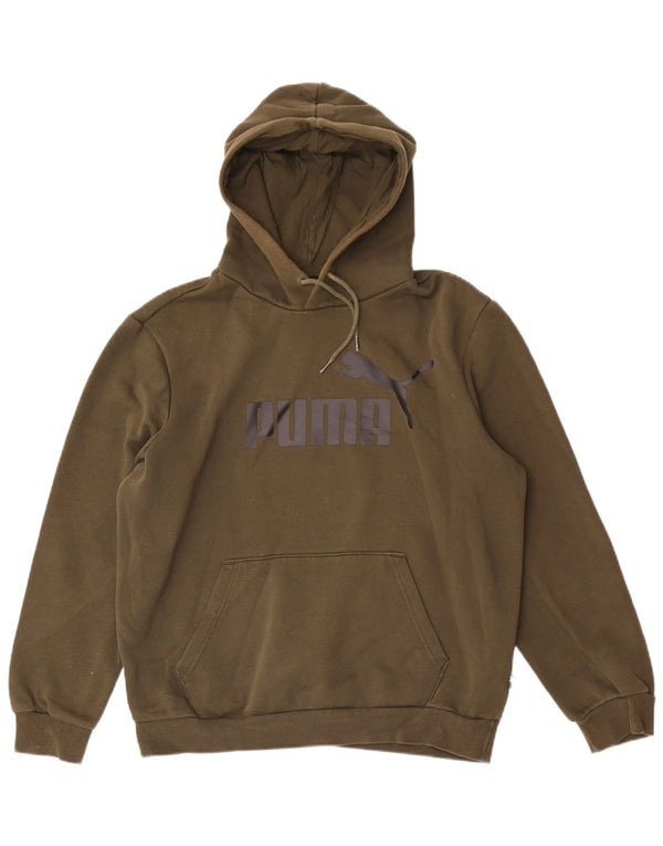 Puma Womens Graphic Hoodie Jumper UK 14 Medium Khaki Cotton