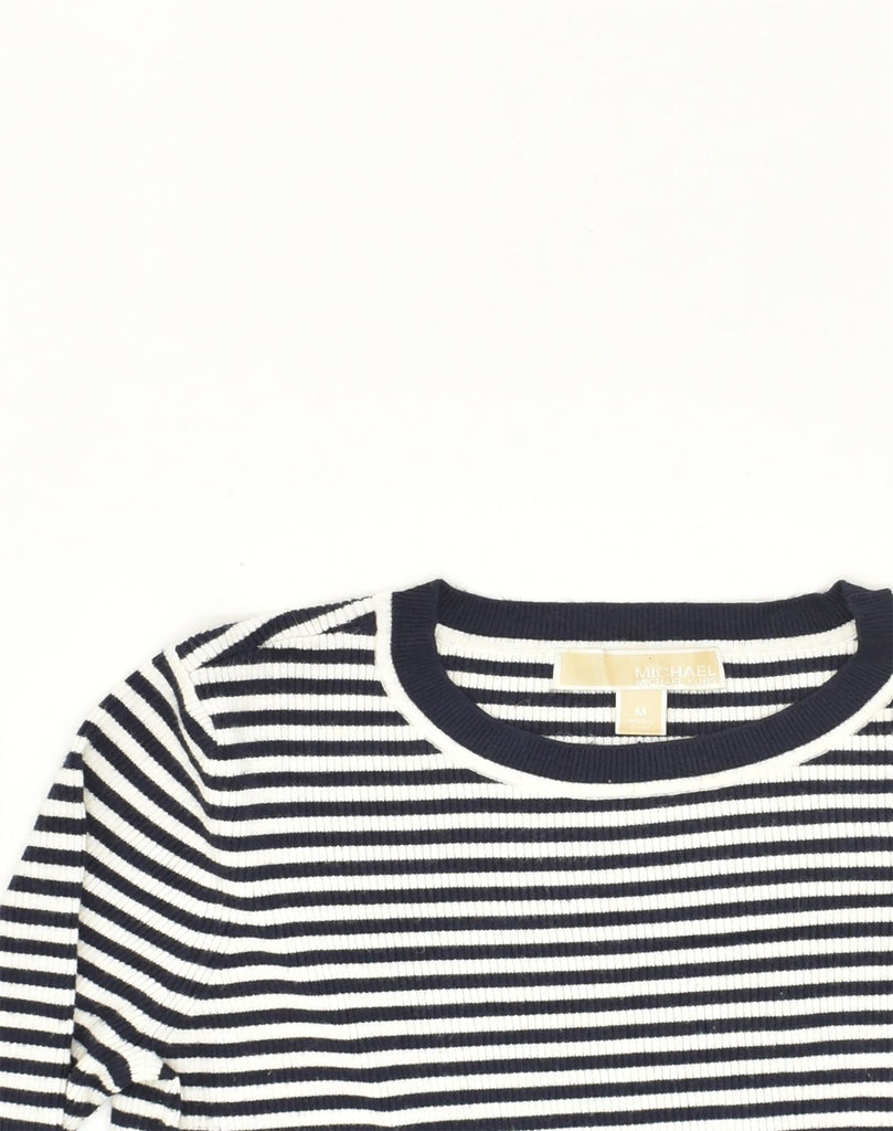 MICHAEL KORS Womens Top Long Sleeve UK 12 Medium Navy Blue Striped Cotton | Vintage Michael Kors | Thrift | Second-Hand Michael Kors | Used Clothing | Messina Hembry 