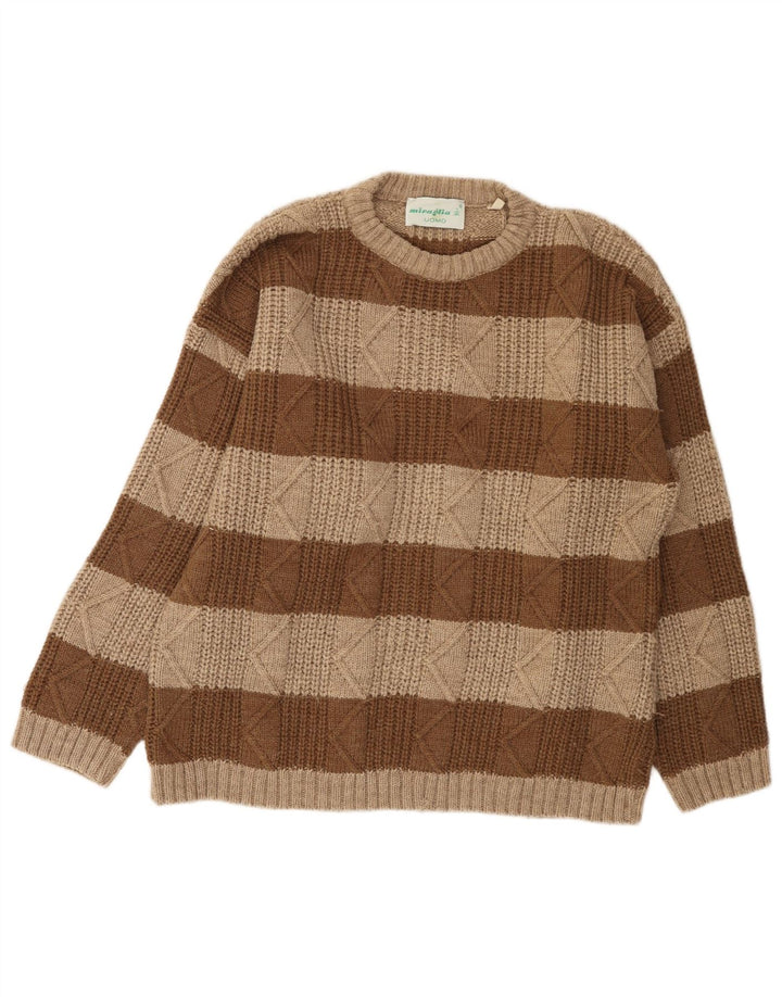 Vintage Mens Crew Neck Jumper Sweater Large Brown Striped