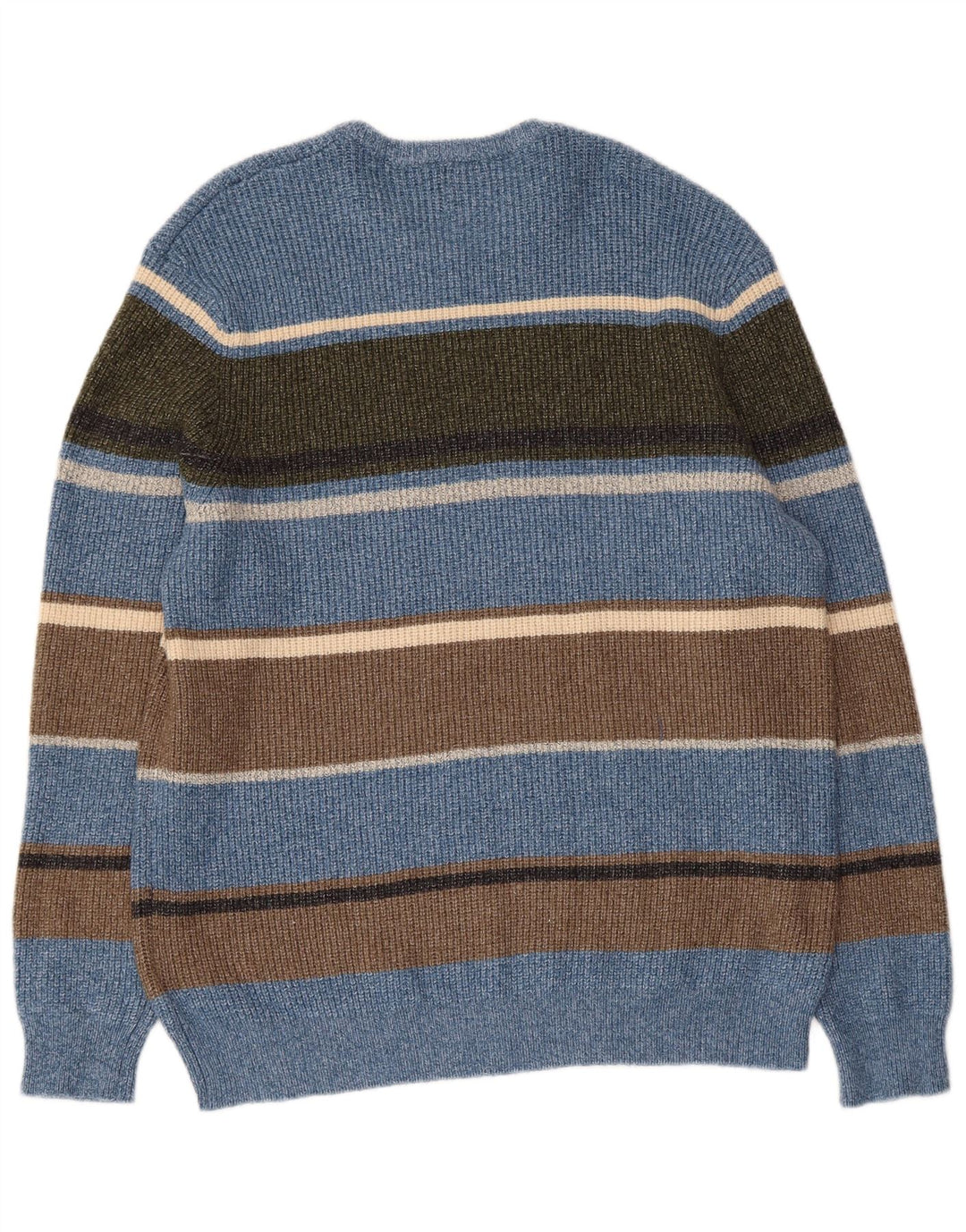 Marks & Spencer Mens Crew Neck Jumper Sweater XL Blue Striped Polyamide