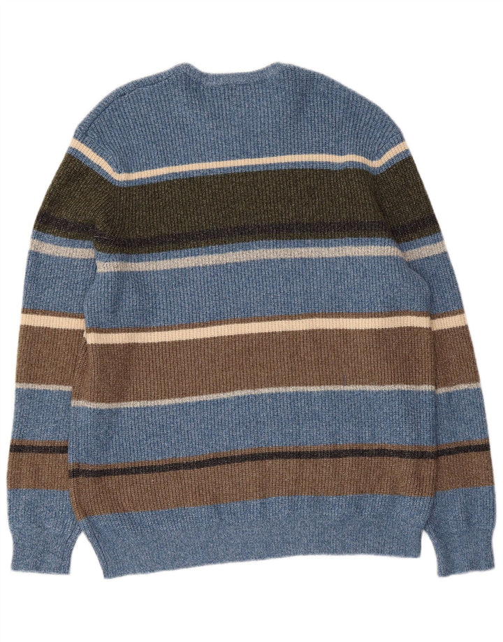 Marks & Spencer Mens Crew Neck Jumper Sweater XL Blue Striped Polyamide