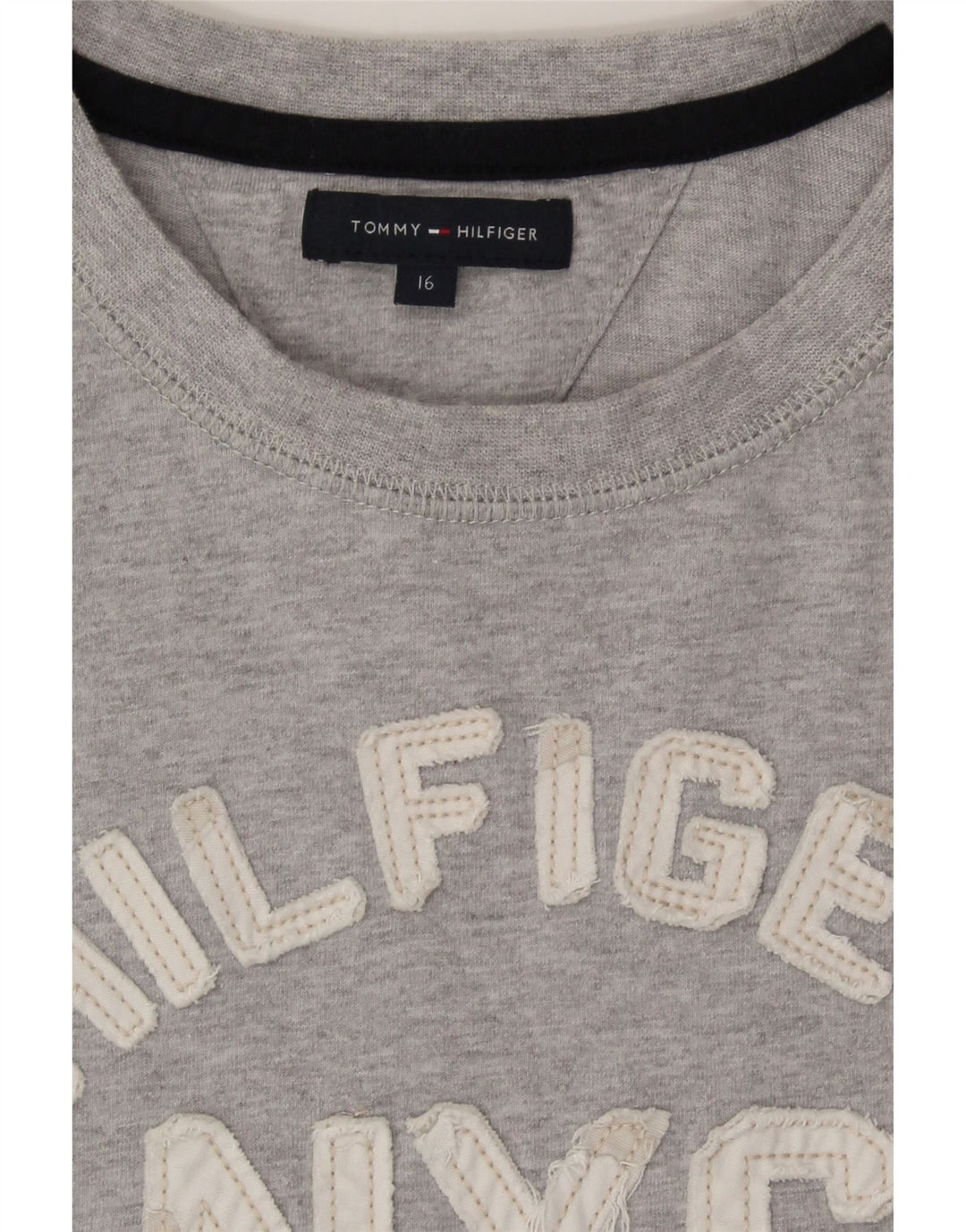 TOMMY HILFIGER Boys Graphic Top Long Sleeve 15-16 Years Grey Cotton Vintage Tommy Hilfiger and Second-Hand Tommy Hilfiger from Messina Hembry 