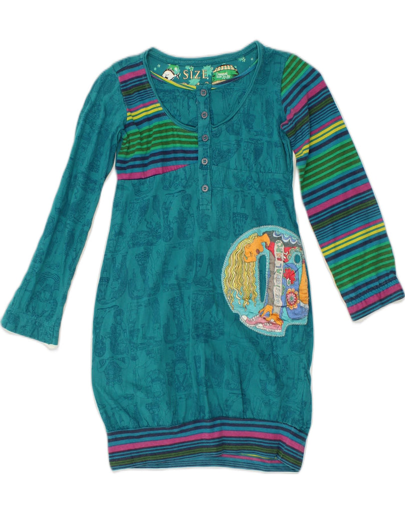 DESIGUAL Girls Long Sleeve Bubble Dress 9-10 Years Turquoise Geometric | Vintage Desigual | Thrift | Second-Hand Desigual | Used Clothing | Messina Hembry 