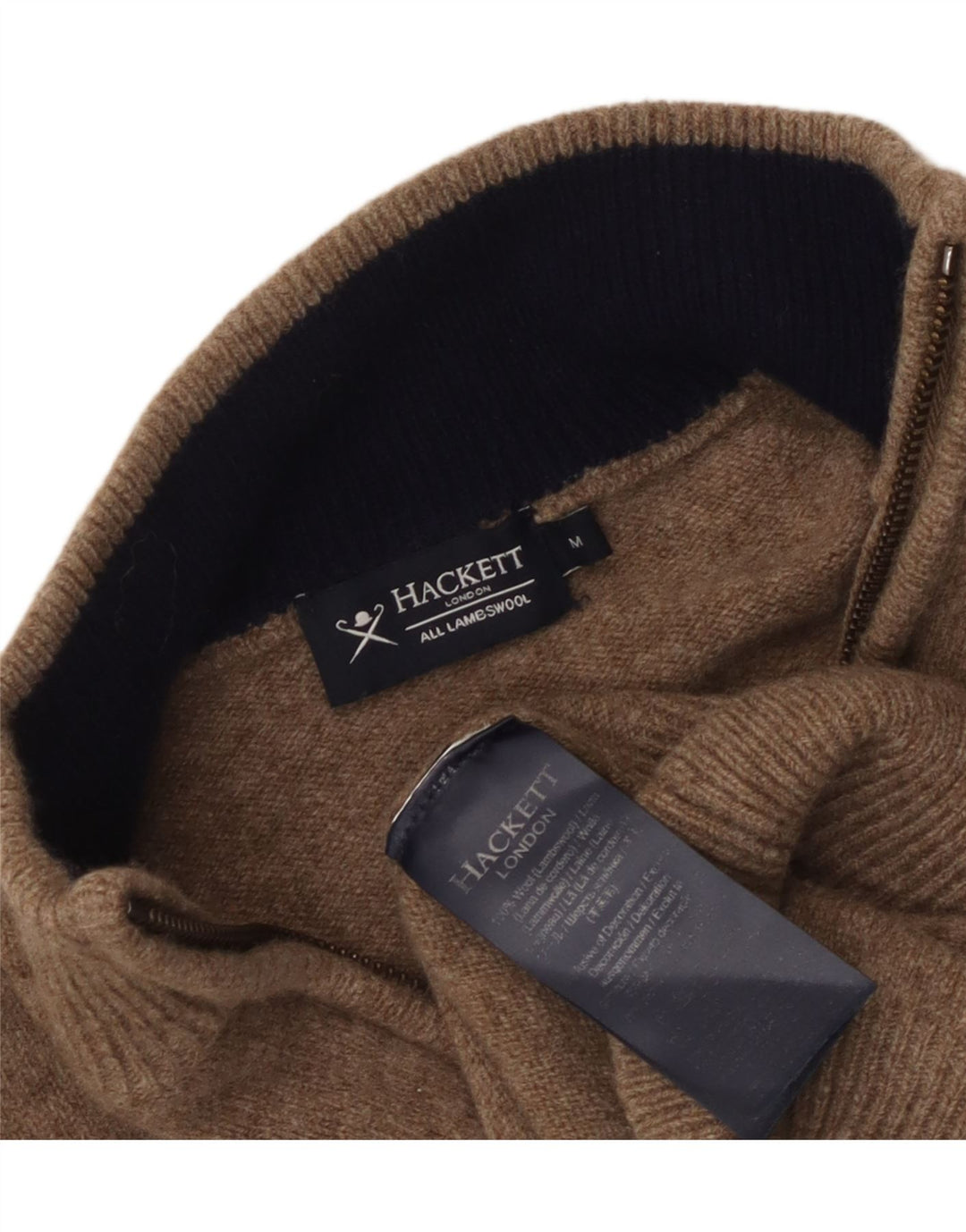 Hackett Womens Zip Neck Jumper Sweater UK 14 Medium Brown Lambswool