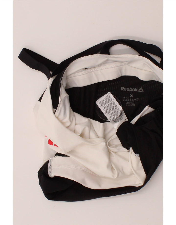 REEBOK Womens Graphic Vest Top UK 8/10 Small White Colourblock Polyester Vintage Reebok and Second-Hand Reebok from Messina Hembry 