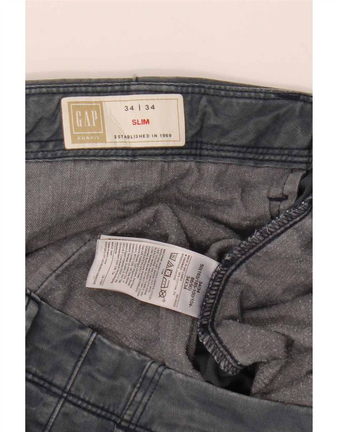 Gap Mens Slim Chino Trousers W34 L34 Grey Cotton