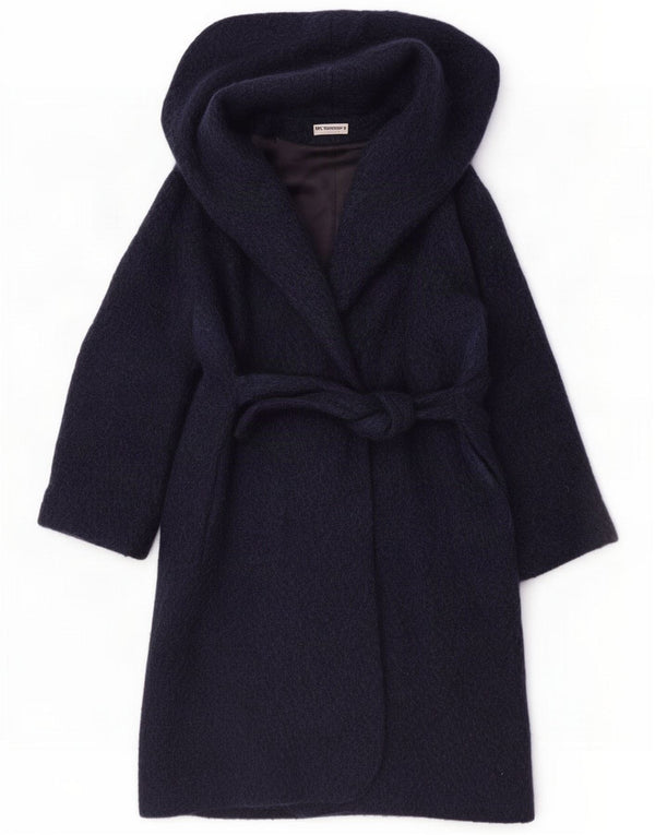 Vintage Womens Hooded Overcoat IT 46 Large Navy Blue Wool