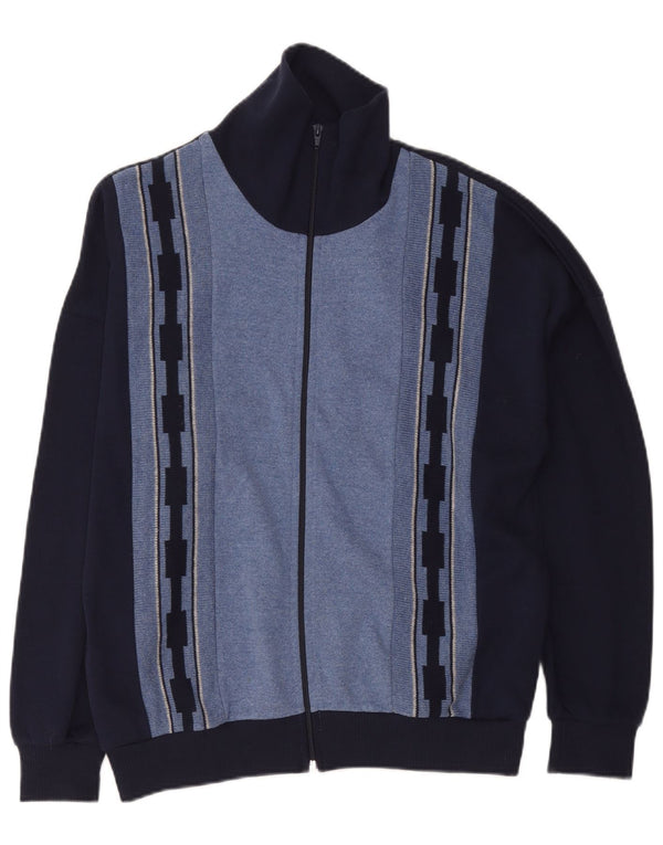 Vintage Mens Cardigan Sweater EU 50 Medium Navy Blue Colourblock Cotton