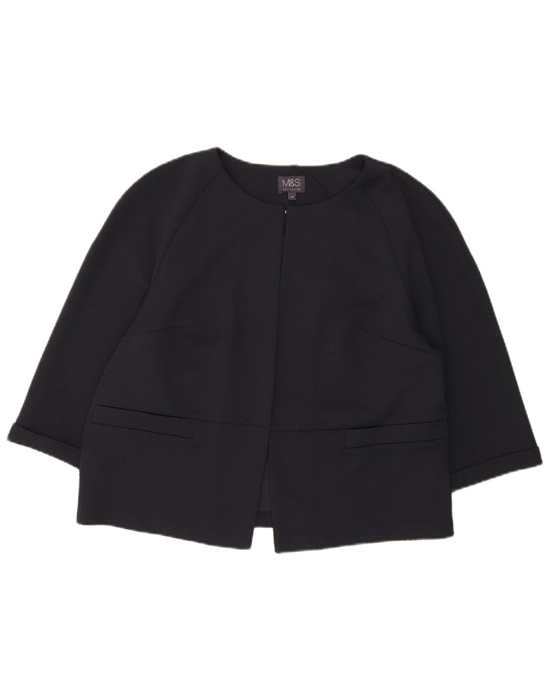 Marks & Spencer Womens Crop 3/4 Sleeve Blazer Jacket UK 16 Large Navy Blue