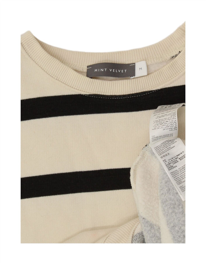 MINT VELVET Womens Sweatshirt Jumper UK 14 Medium White Striped Cotton