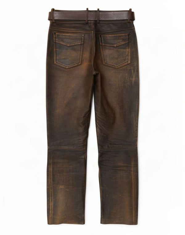 Vintage Mens Straight Leather Trousers W32 L29 Brown