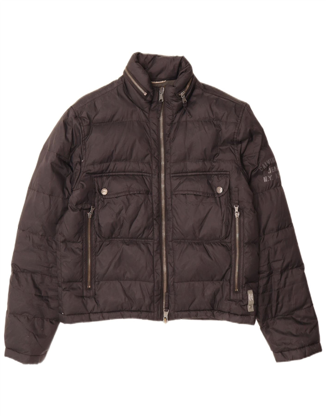 Calvin Klein Jeans Mens Hooded Padded Jacket UK 38 Medium Black Polyamide