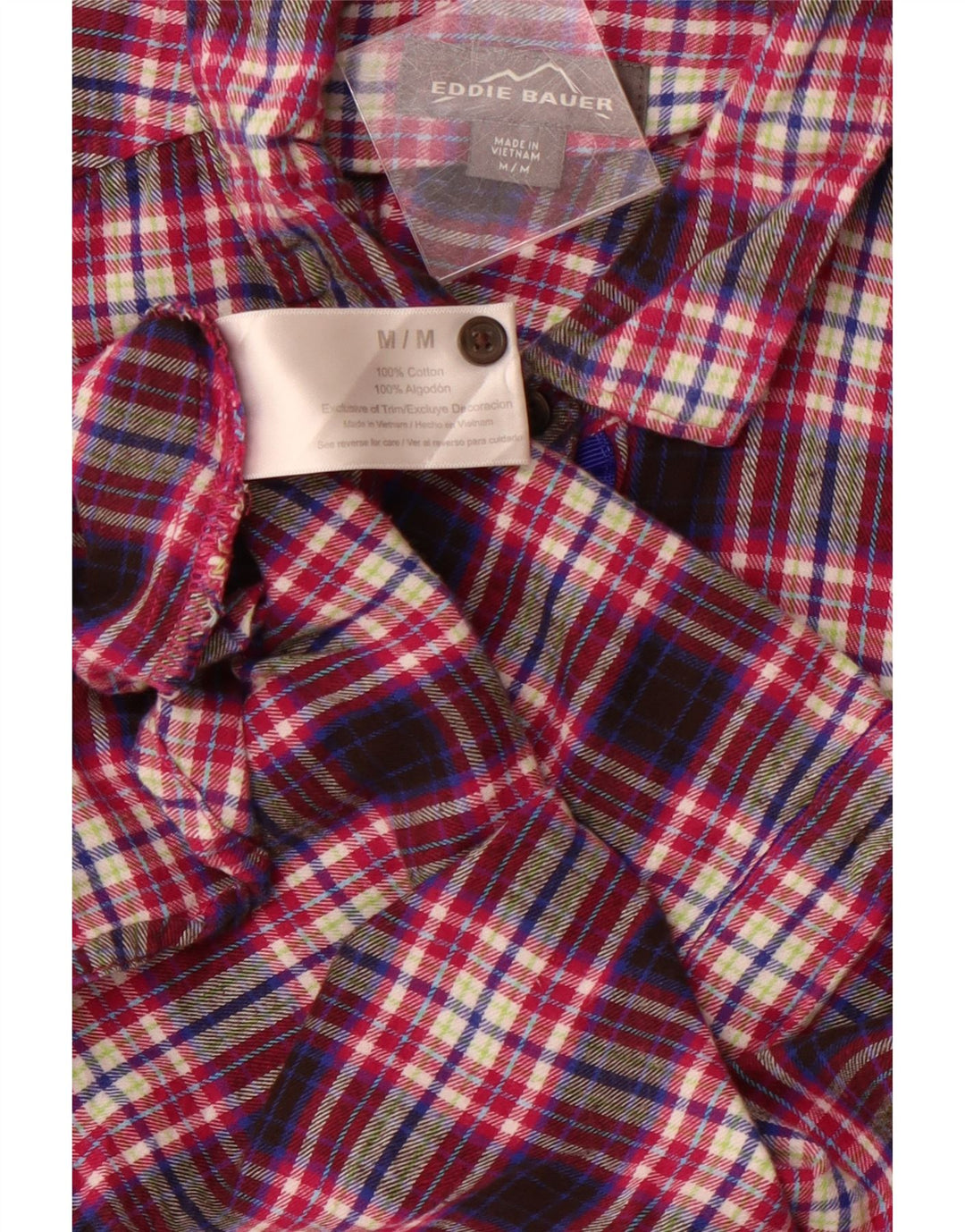 EDDIE BAUER Womens Flannel Shirt UK 12 Medium Purple Check Cotton