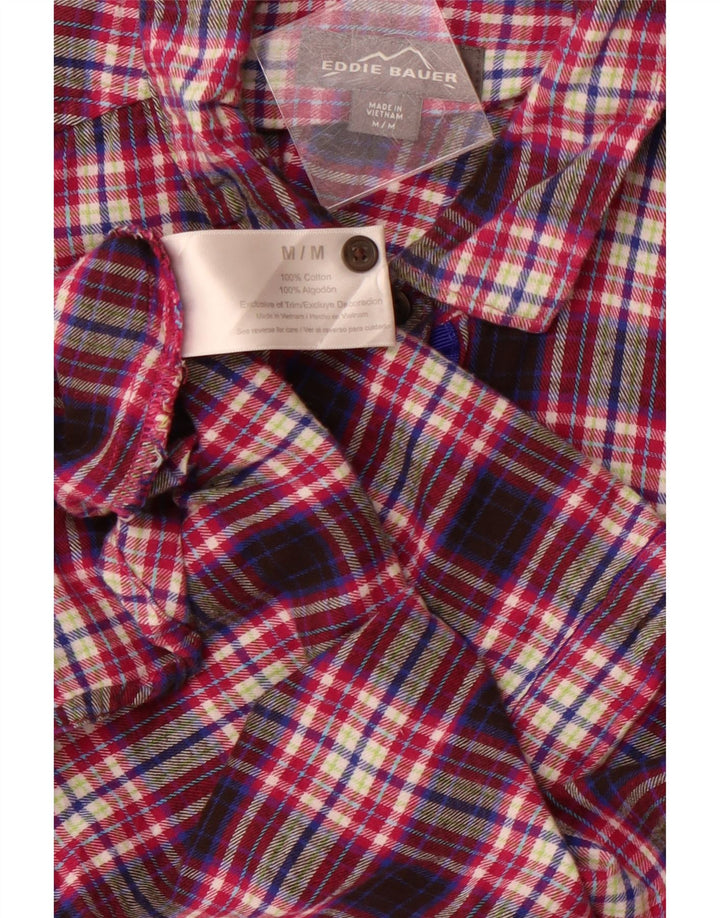EDDIE BAUER Womens Flannel Shirt UK 12 Medium Purple Check Cotton