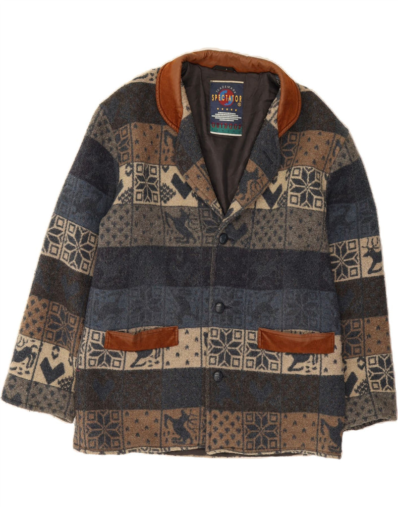 VINTAGE Mens Windbreaker Jacket UK 40 Large Navy Blue Fair Isle Vintage Vintage and Second-Hand Vintage from Messina Hembry 