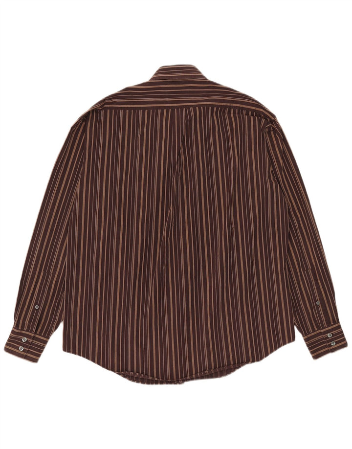 Yves Saint Laurent Mens Shirt Large Brown Striped Cotton