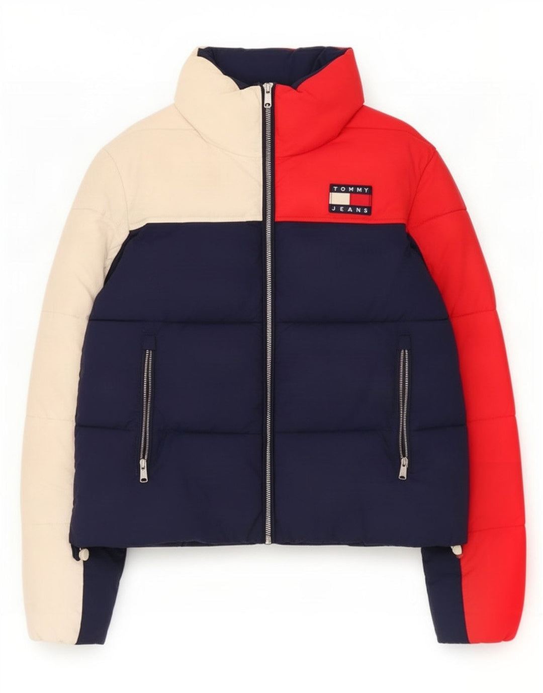 Tommy Hilfiger Womens Padded Jacket UK 14 Medium Navy Blue Colourblock