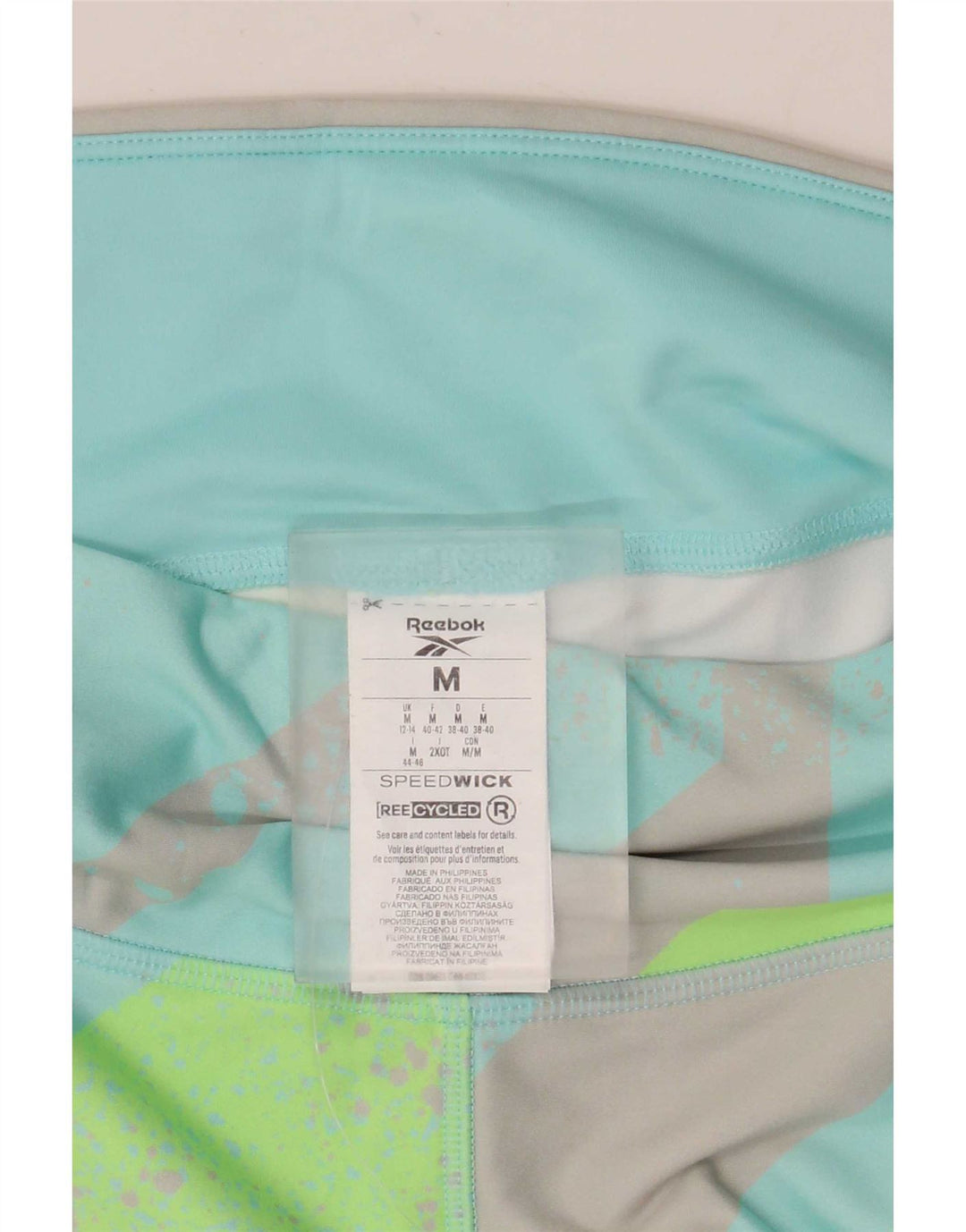 Reebok Womens Capri Leggings UK 12/14 Medium Turquoise Geometric Polyester