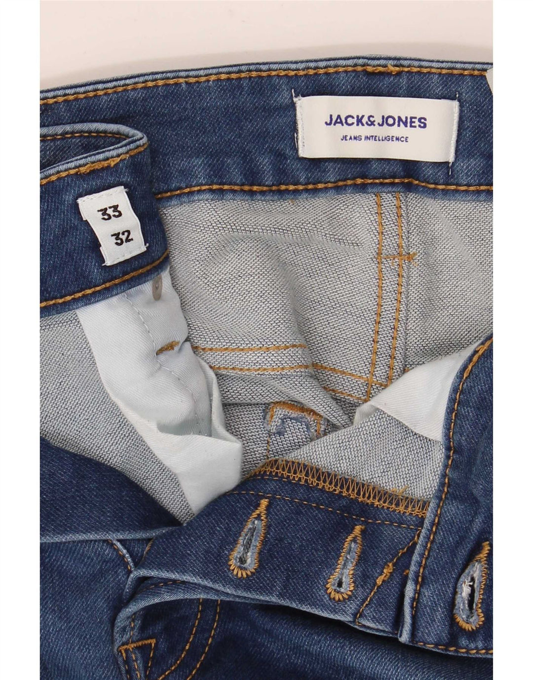 Jack & Jones Mens Straight Jeans W33 L32 Blue Cotton