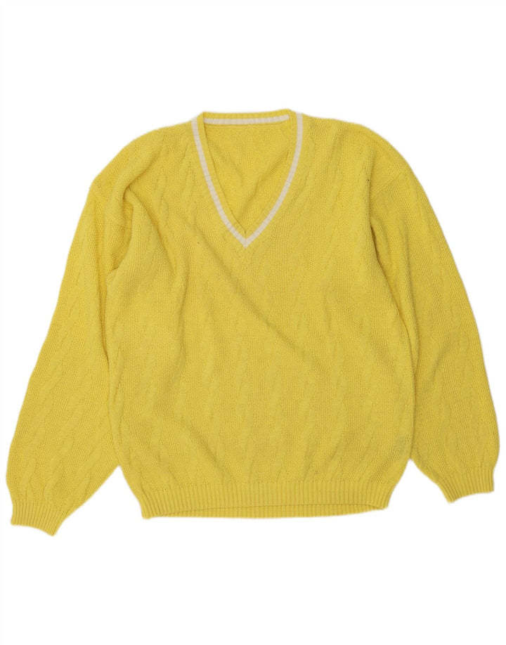 Vintage Mens V-Neck Jumper Sweater IT 50/52 Medium Yellow Polyacrylic