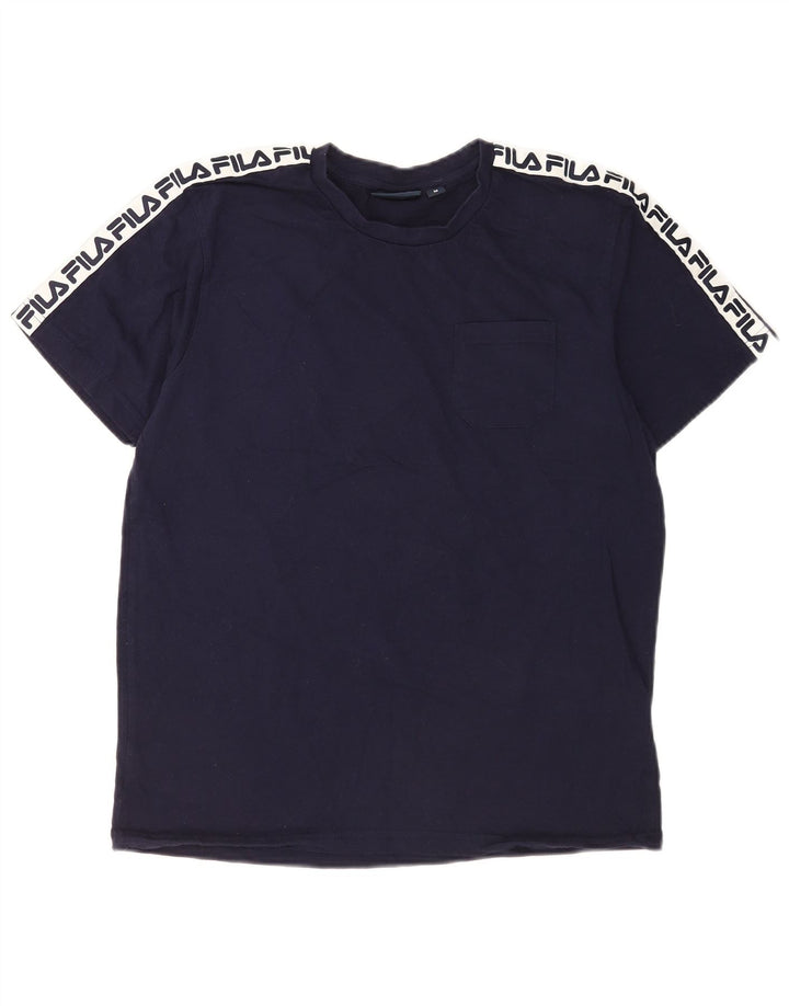 Fila Mens Graphic T-Shirt Top Medium Navy Blue Colourblock Cotton