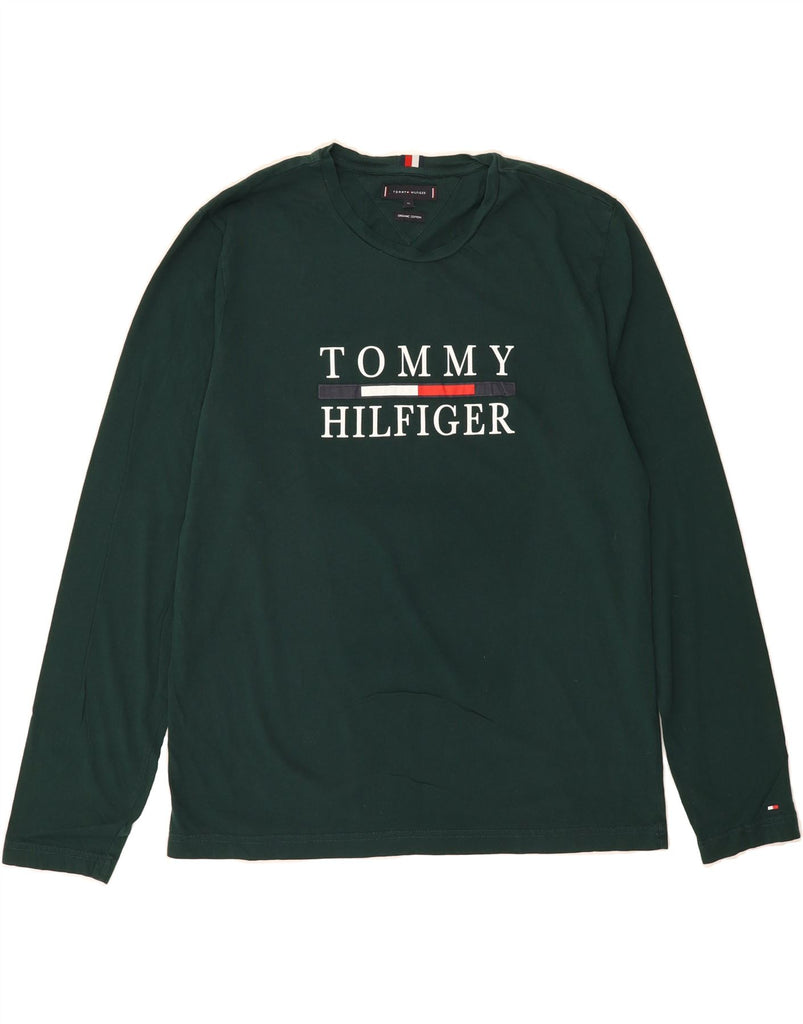 TOMMY HILFIGER Mens Graphic Top Long Sleeve XL Green Cotton Vintage Tommy Hilfiger and Second-Hand Tommy Hilfiger from Messina Hembry 
