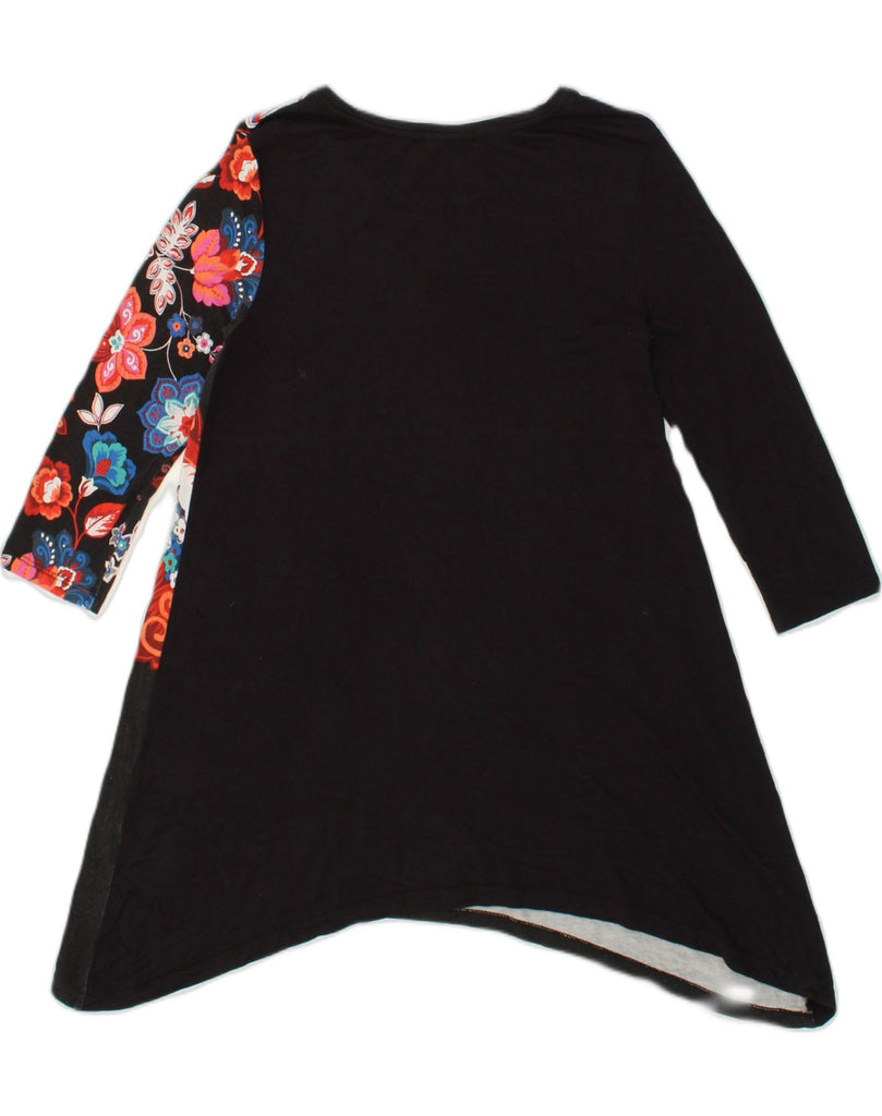 DESIGUAL Womens Asymmetric Tunic Top UK 10 Small Black Floral Cotton | Vintage Desigual | Thrift | Second-Hand Desigual | Used Clothing | Messina Hembry 