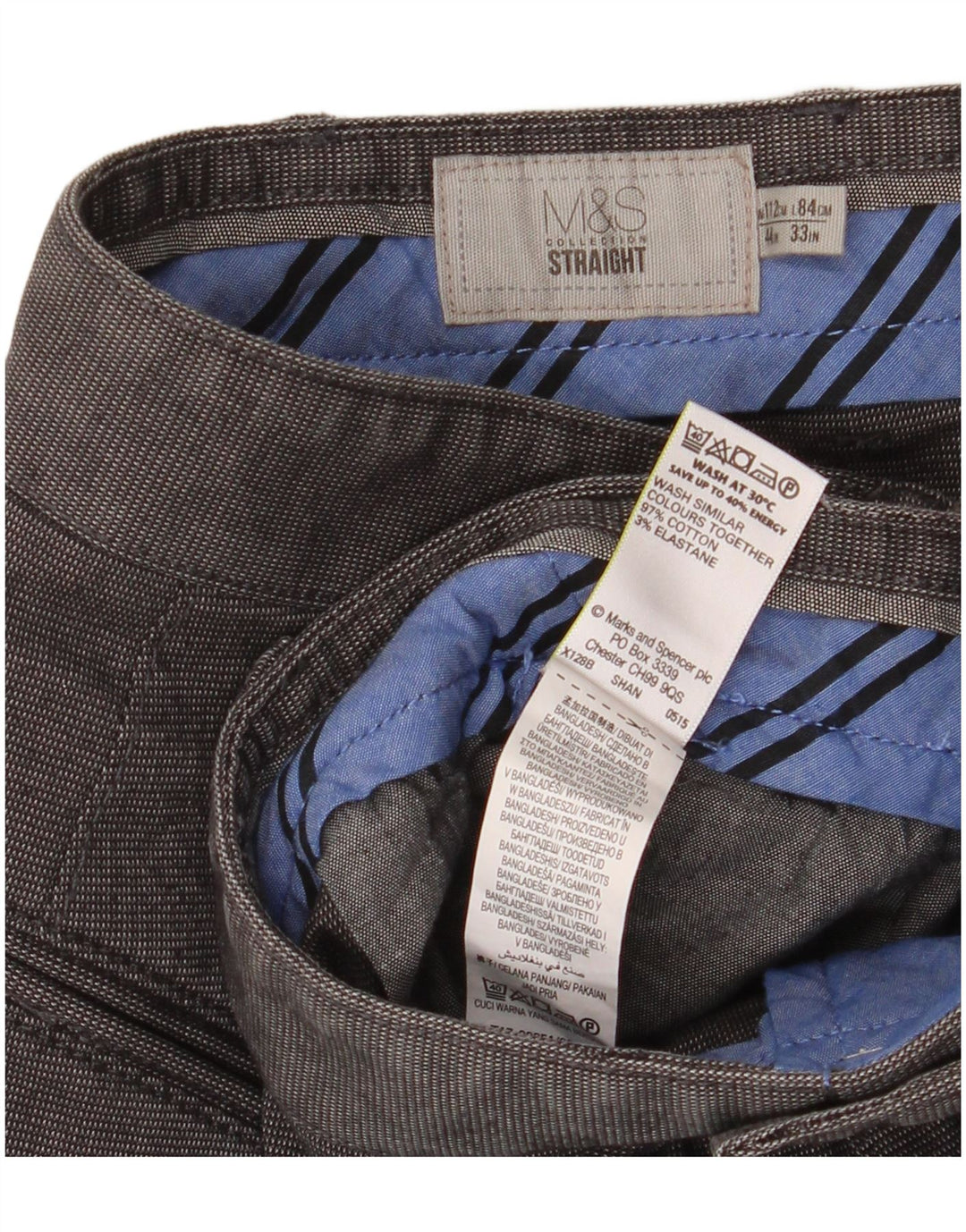 Marks & Spencer Mens Straight Cropped Trousers W44 L23 Grey Cotton