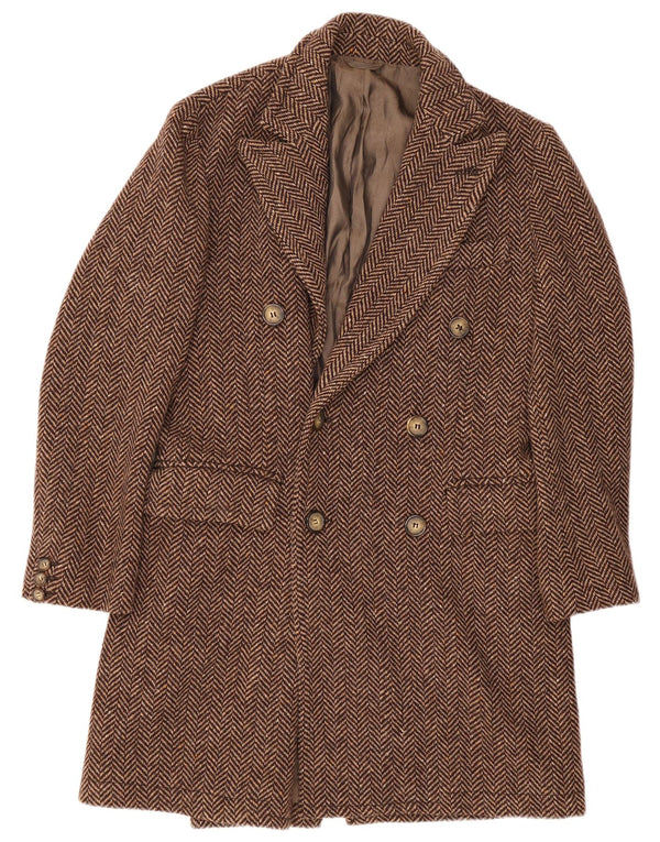 Chinook Mens Double Breasted Coat IT 48 Medium Brown Herringbone