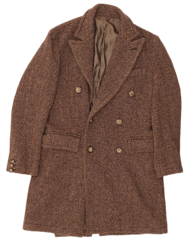 Chinook Mens Double Breasted Coat IT 48 Medium Brown Herringbone