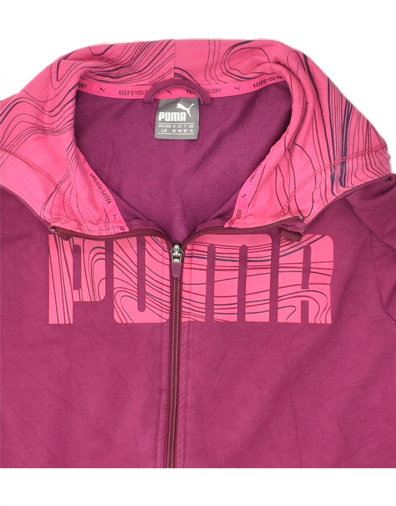 PUMA Womens Graphic Zip Hoodie Sweater UK 14 Large Pink Cotton | Vintage Puma | Thrift | Second-Hand Puma | Used Clothing | Messina Hembry 
