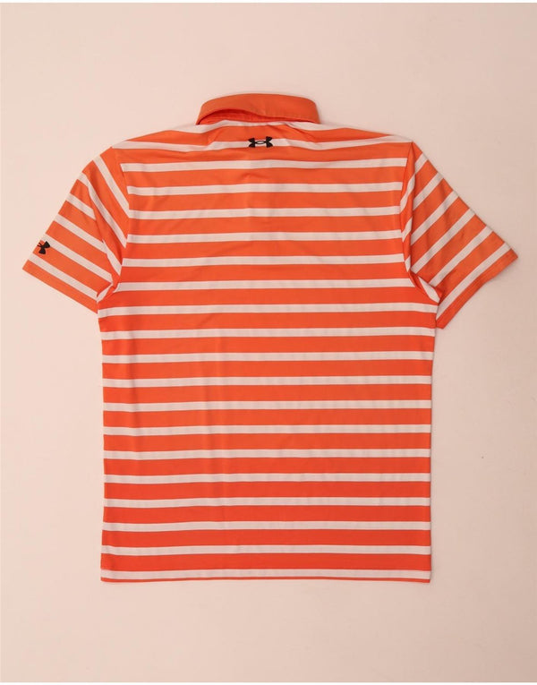 Under Armour Mens Heat Gear Polo Shirt Medium Orange Striped