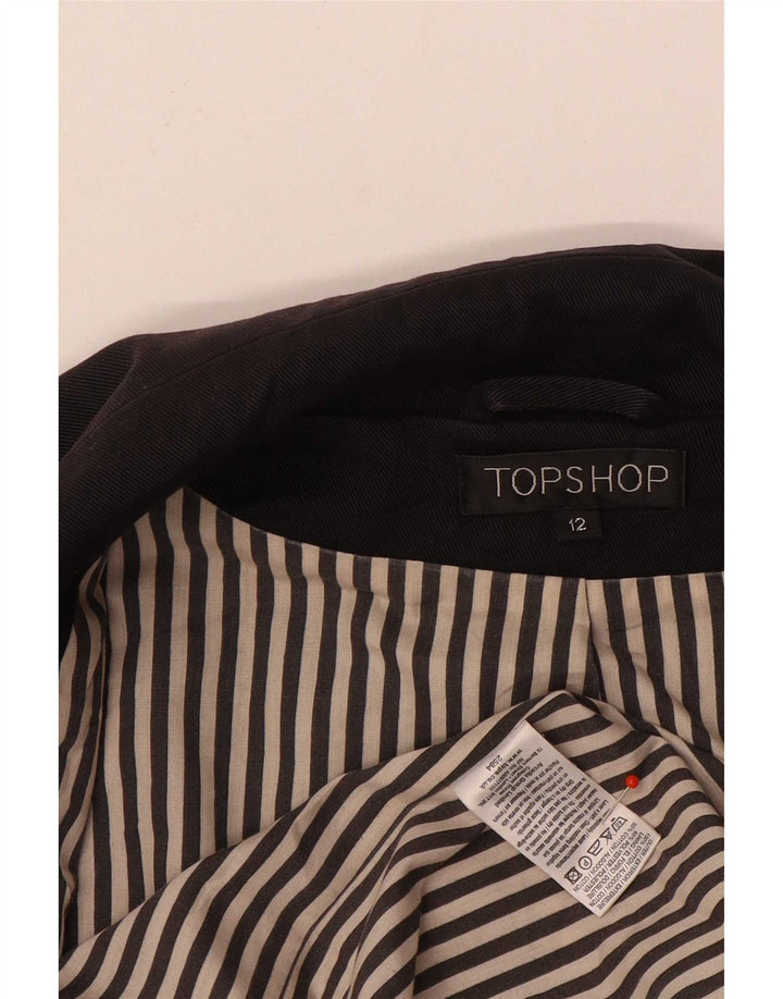 Topshop Womens Double Breasted Blazer Jacket UK 12 Medium Black Cotton