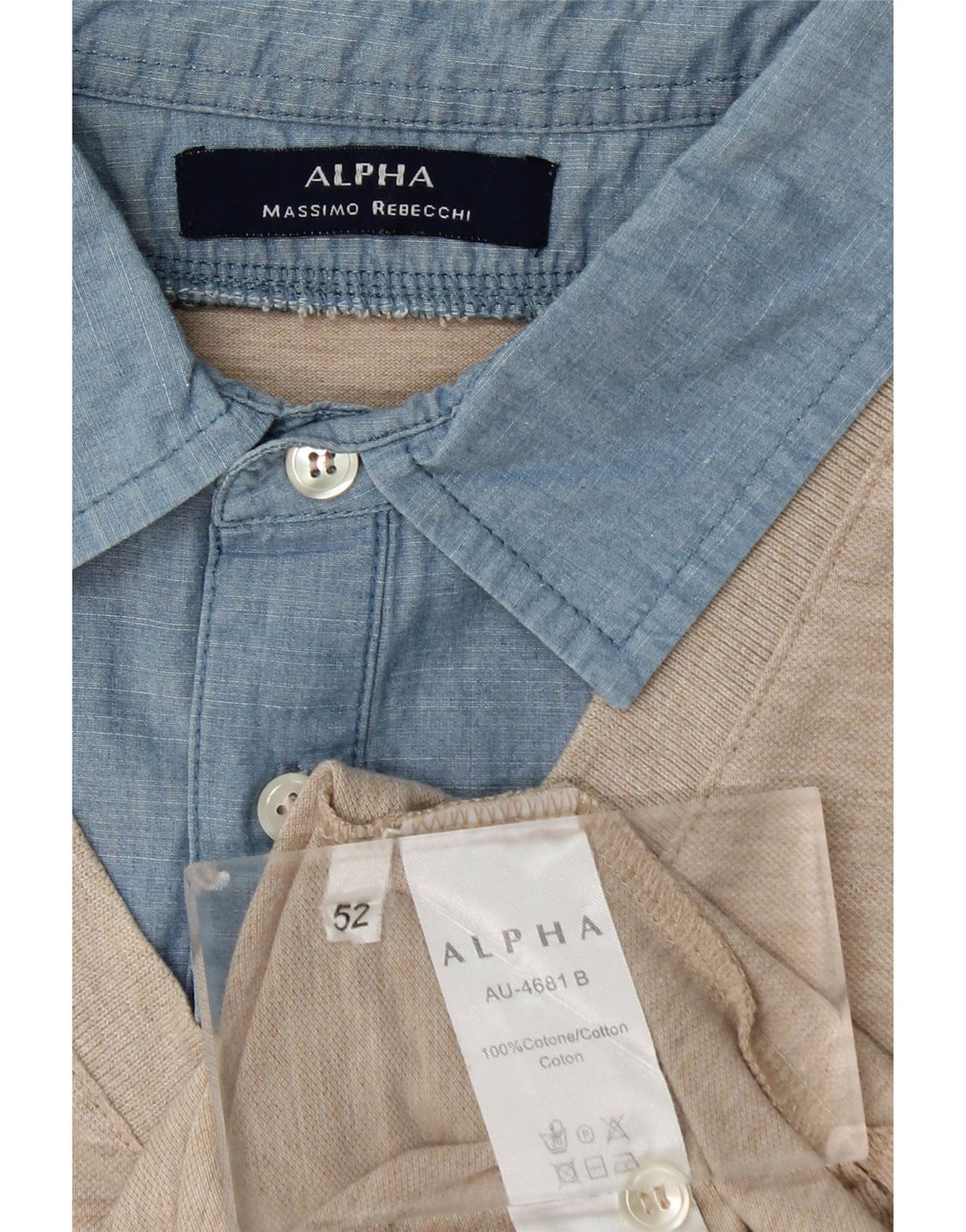 Alpha Massimo Rebecchi Mens Rugby Polo Shirt IT 52 Large Beige Colourblock