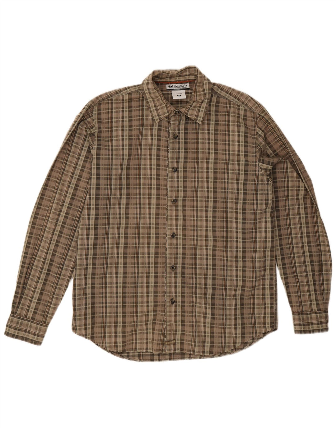 Columbia Mens Shirt Medium Brown Check Cotton