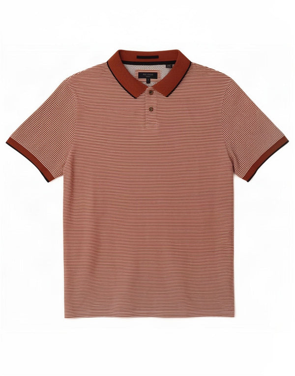 Ted Baker Mens Polo Shirt Size 4 Large Brown Pinstripe Cotton