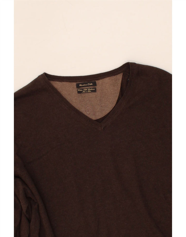 MASSIMO DUTTI Mens V-Neck Jumper Sweater XL Brown Cotton Vintage Massimo Dutti and Second-Hand Massimo Dutti from Messina Hembry 
