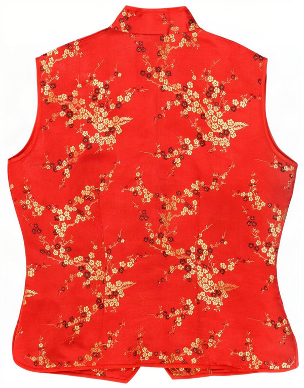 Vintage Womens Waistcoat UK 10 Small Red Floral Silk
