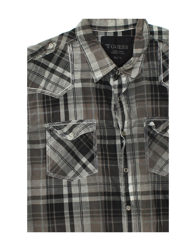 GUESS Mens Tall Short Sleeve Shirt XL Grey Check Cotton | Vintage Guess | Thrift | Second-Hand Guess | Used Clothing | Messina Hembry 