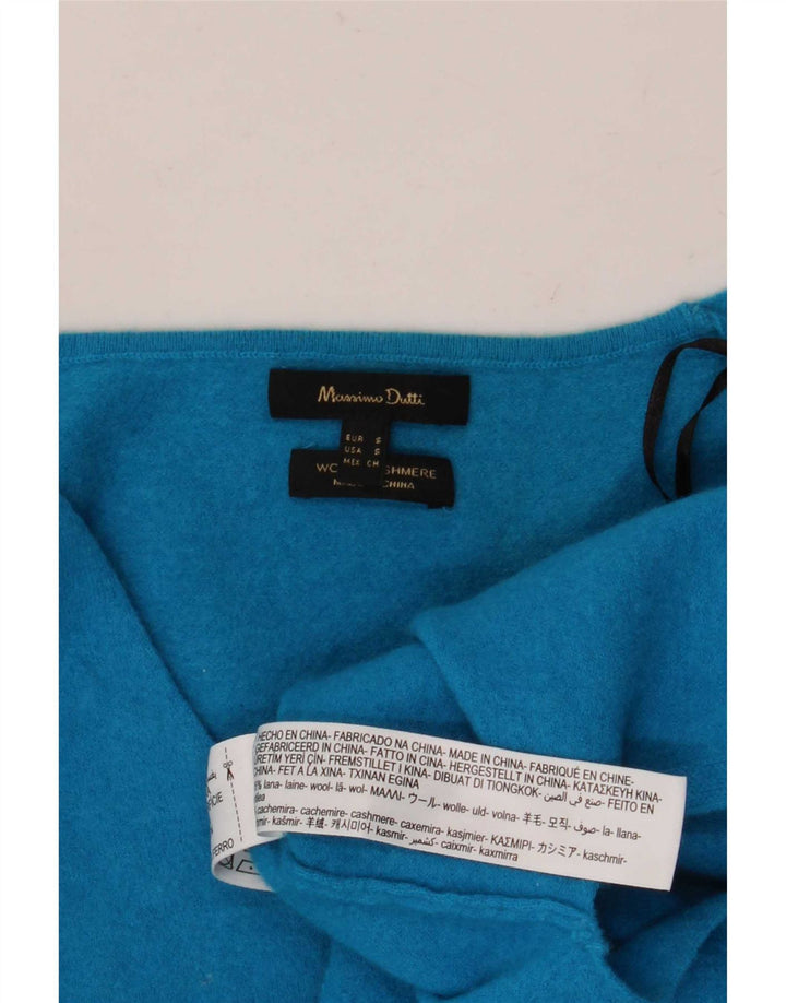 Massimo Dutti Womens Crop Oversized V-Neck Jumper Sweater UK 10 Small Blue