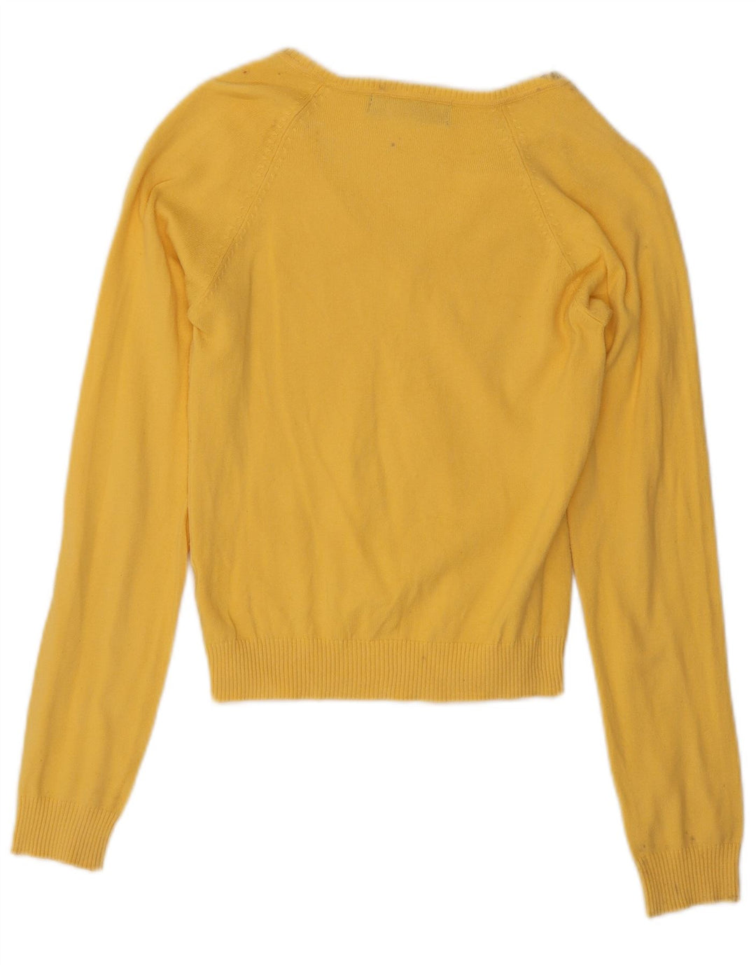 Zara Womens V-Neck Jumper Sweater UK 12 Medium Yellow Cotton