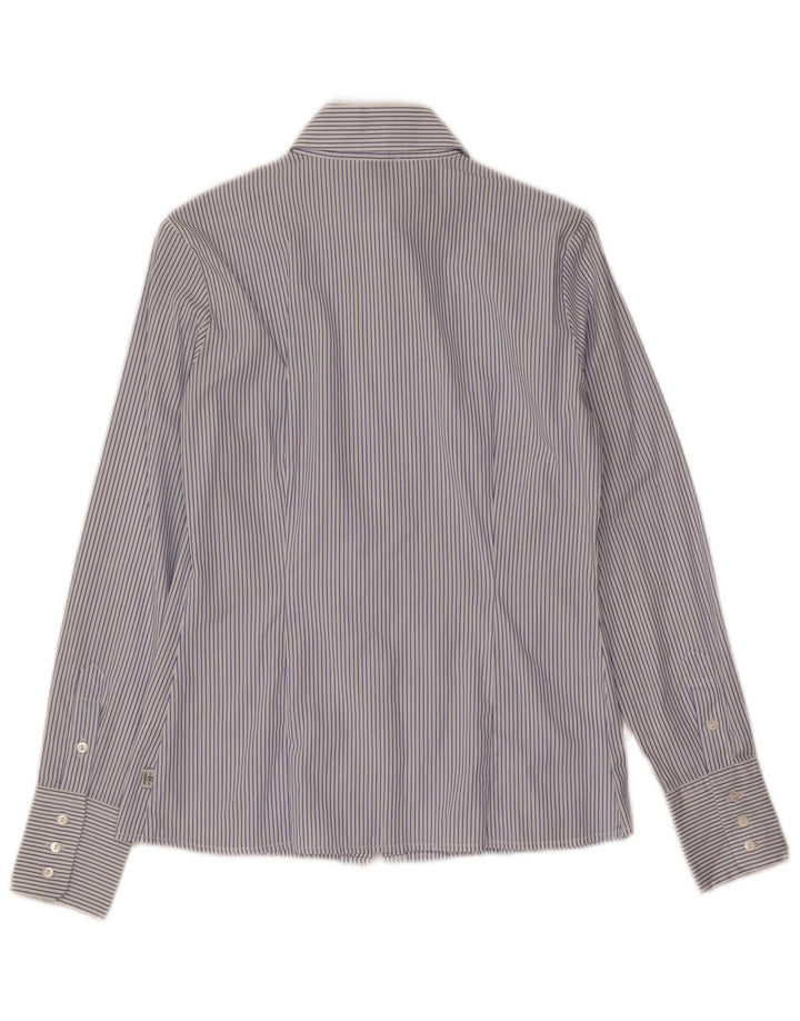 Cerruti 1881 Womens Ruffle Front Shirt UK 10 Small Blue Striped Cotton