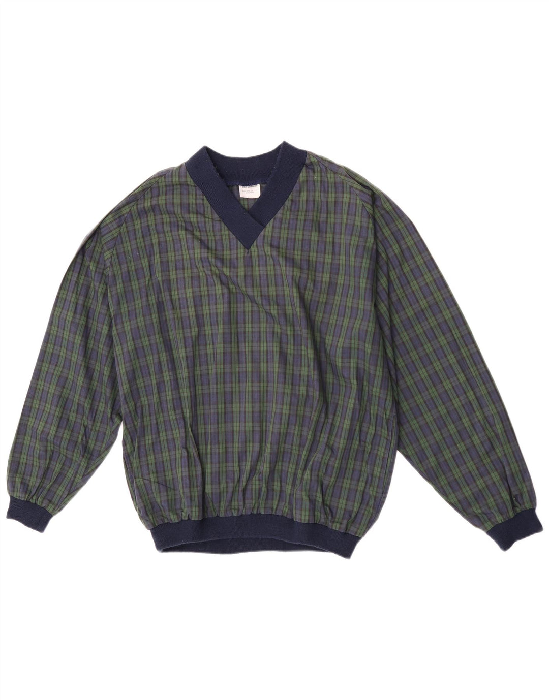 Vintage Mens Pullover Tracksuit Top XL Navy Blue Check Polyester