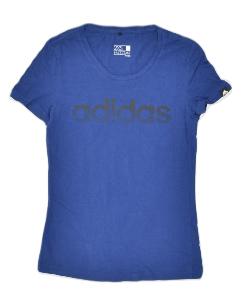 ADIDAS Womens Graphic T-Shirt Top UK 0/2 2XS Blue Cotton | Vintage | Thrift | Second-Hand | Used Clothing | Messina Hembry 