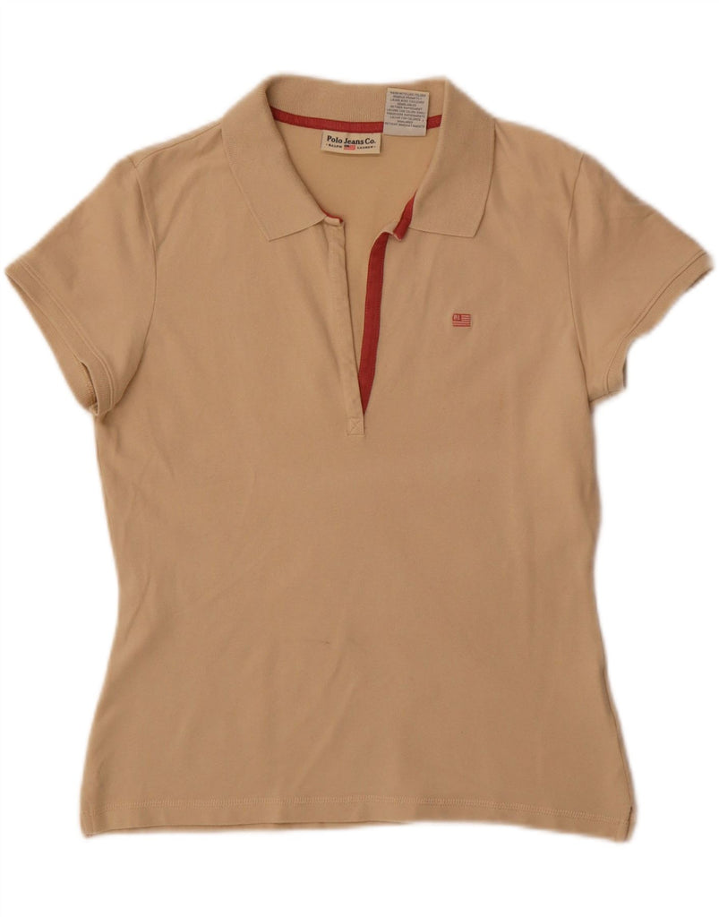 POLO RALPH LAUREN Womens Polo Shirt UK 14 Large Beige Cotton Vintage Polo Ralph Lauren and Second-Hand Polo Ralph Lauren from Messina Hembry 