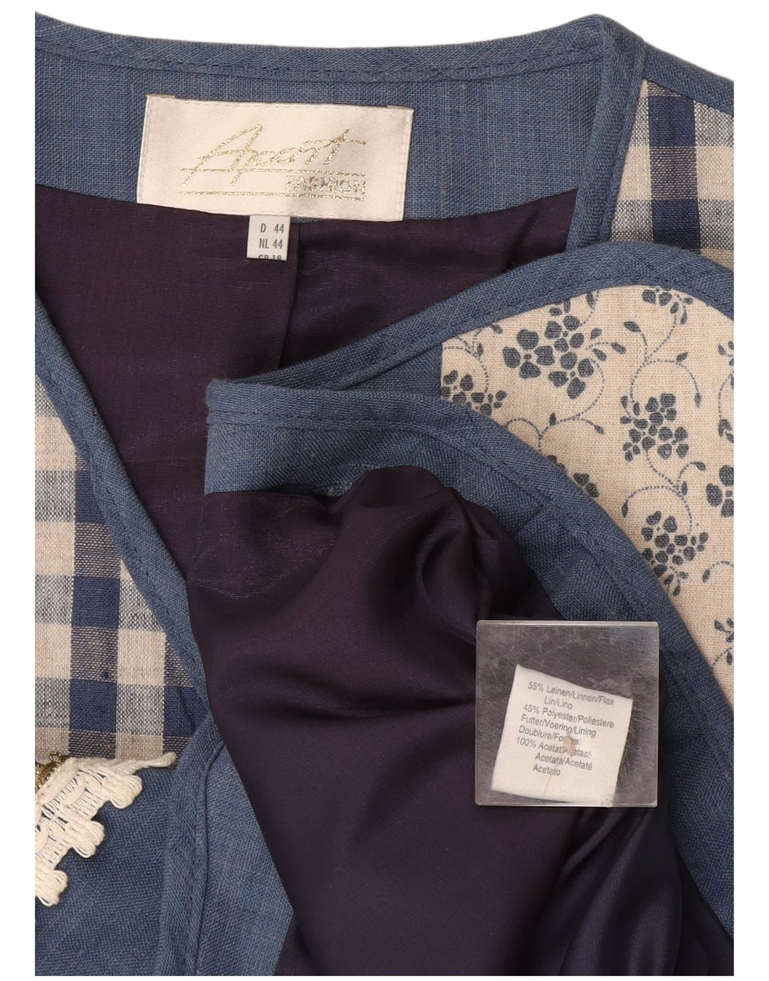 Apart Womens Waistcoat UK 18 XL Blue Patchwork Linen