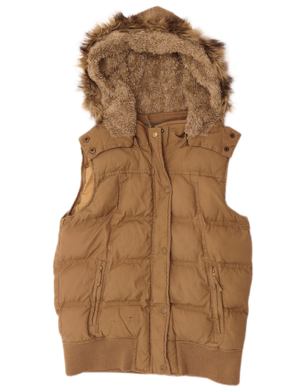 Fat Face Womens Hooded Padded Gilet UK 8 Small Beige Cotton