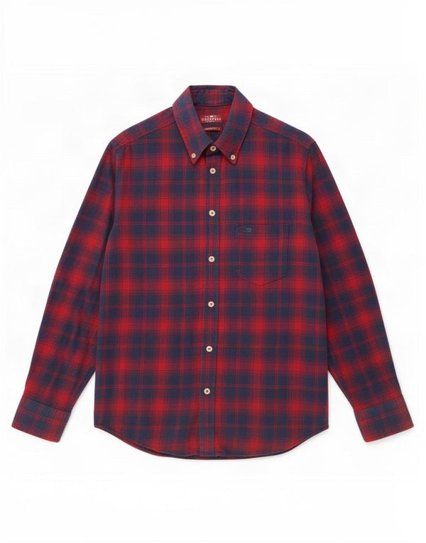 Carrera Mens Regular Fit Flannel Shirt Medium Red Check Cotton