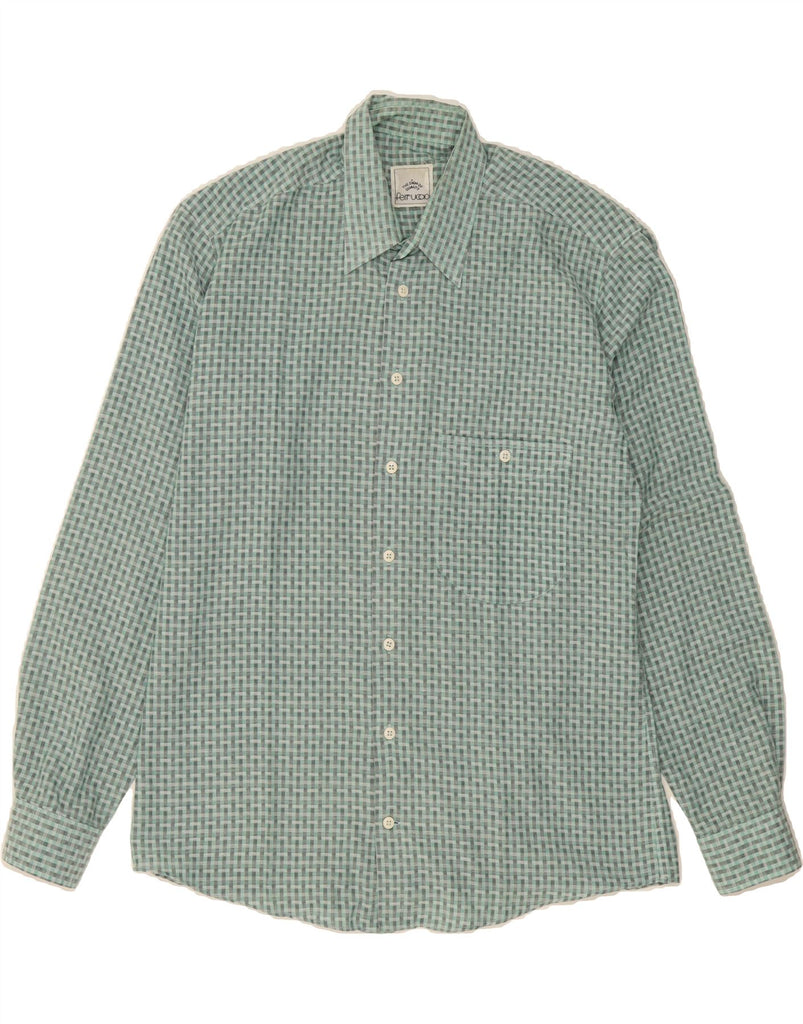 VINTAGE Mens Shirt Medium Green Check Cotton Vintage Vintage and Second-Hand Vintage from Messina Hembry 